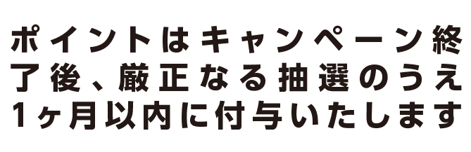 ポイントはキャンペーン終了後、厳正なる抽選のうえ1ヶ月以内に付与いたします