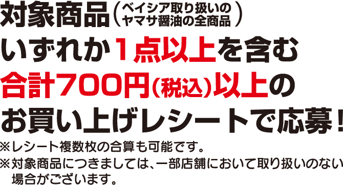 対象商品いずれか1点以上を含む合計700円（税込）以上のお買い上げレシートで応募！